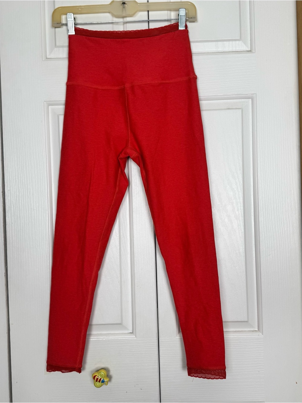 Beyond Yoga Coral Color High-Waist Leggings with Lace Accent